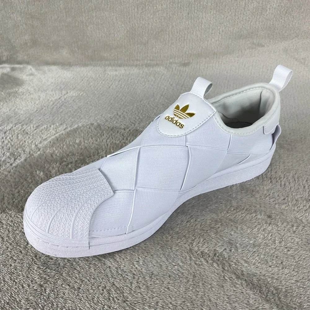 adidas Superstar Slip On Womens Shoes Size 9.5 White Gold Casual Court Sneakers